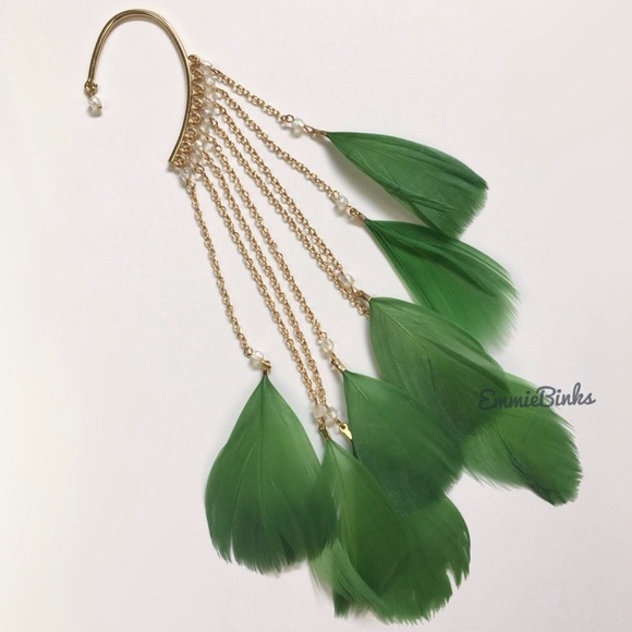 New Non Pierce Cascade Bohemian Beaded Feather Ear Cuff Jewelry - Picture 4 of 16